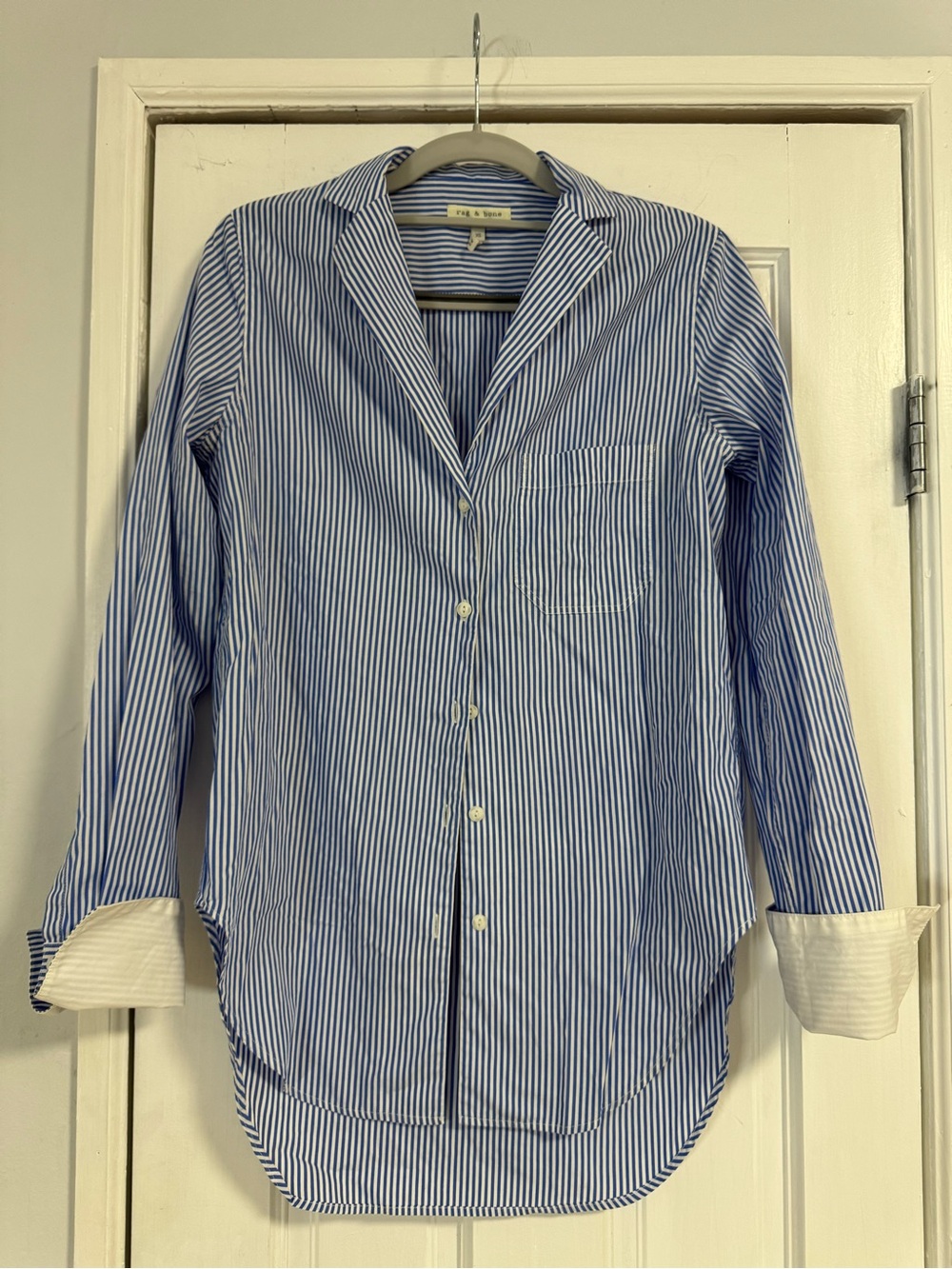 rag & bone Blue White Striped Longline Boyfriend Shirt Blouse Size XS